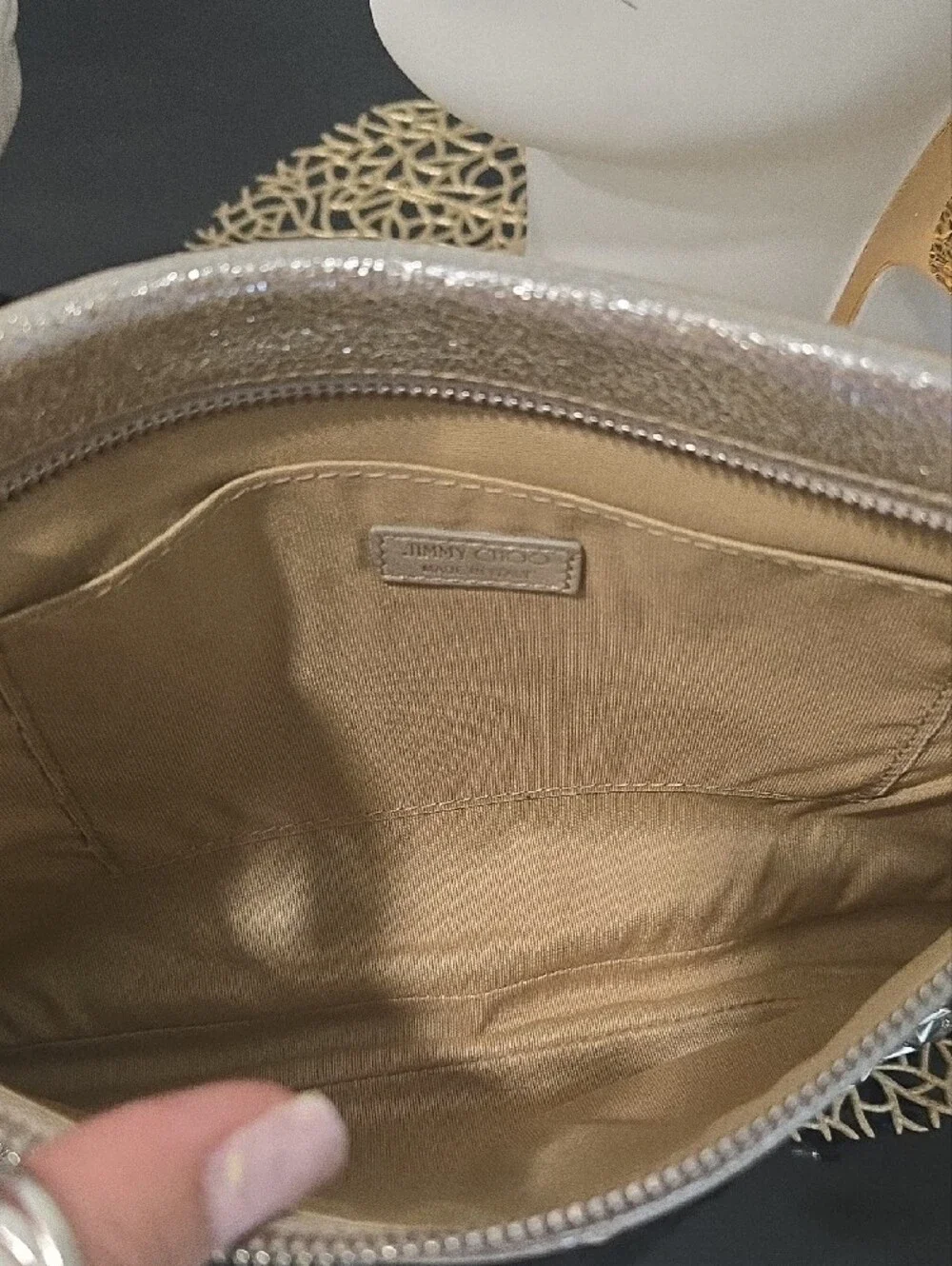 Jimmy Choo Metallic Silver And Gold Star-Studded Wristlet Clutch